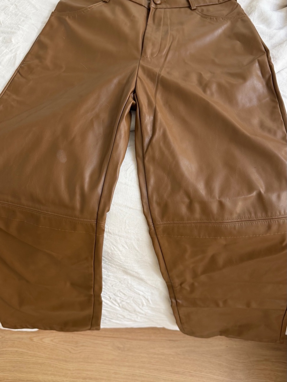 SHEIN Brown Faux Leather Wide-Leg Pants